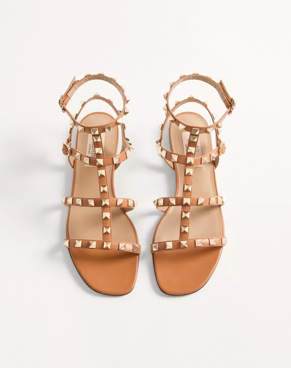 Valentino Rockstud Flat Calfskin Sandal With Straps - Image 5